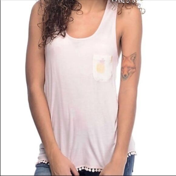 Zumiez Empyre XS Pineapple Print Pom Pom Fringe Pocket Tank Top - Picture 2 of 5